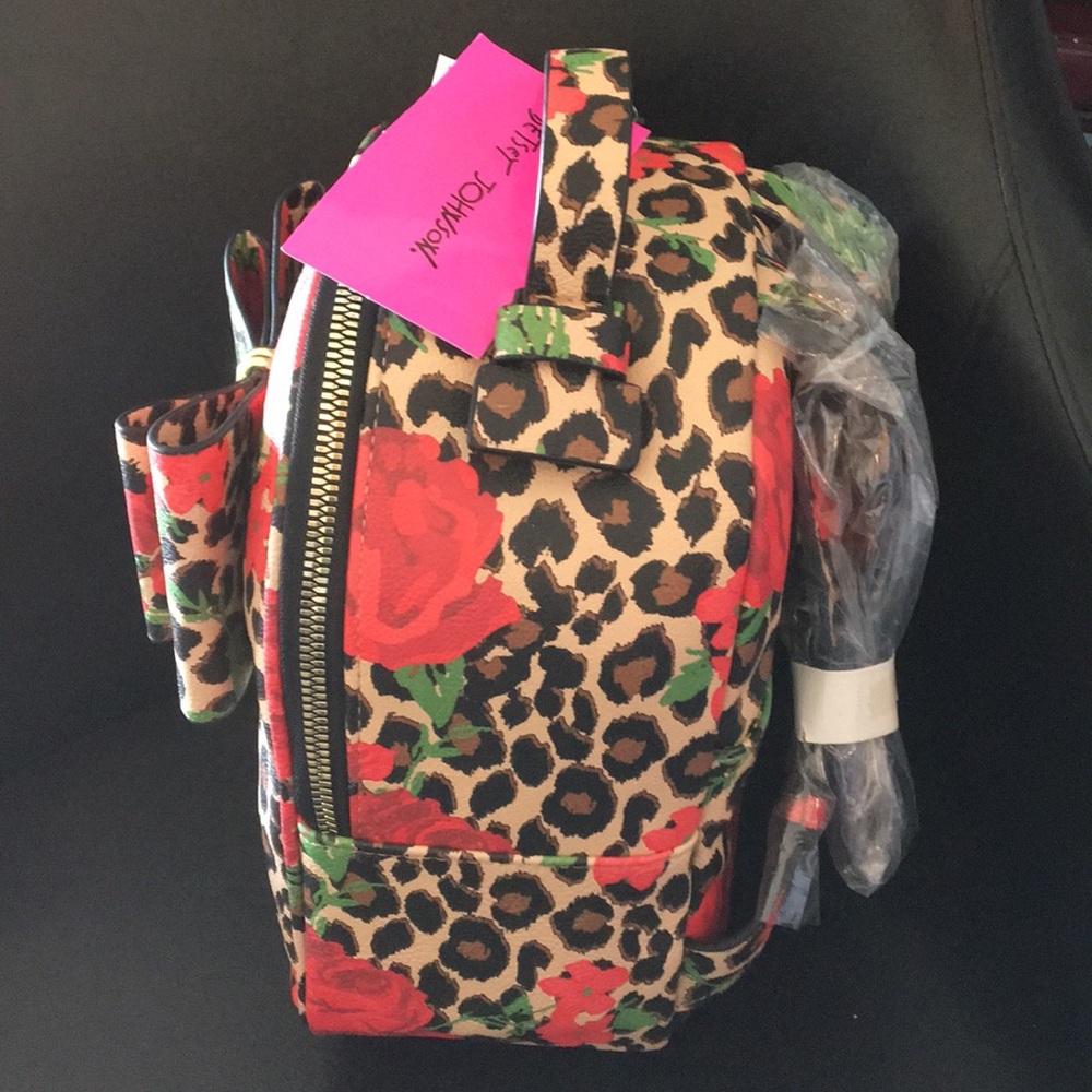 Betsey Johnson Leopard & Roses  Backpack pockets - Picture 2 of 4